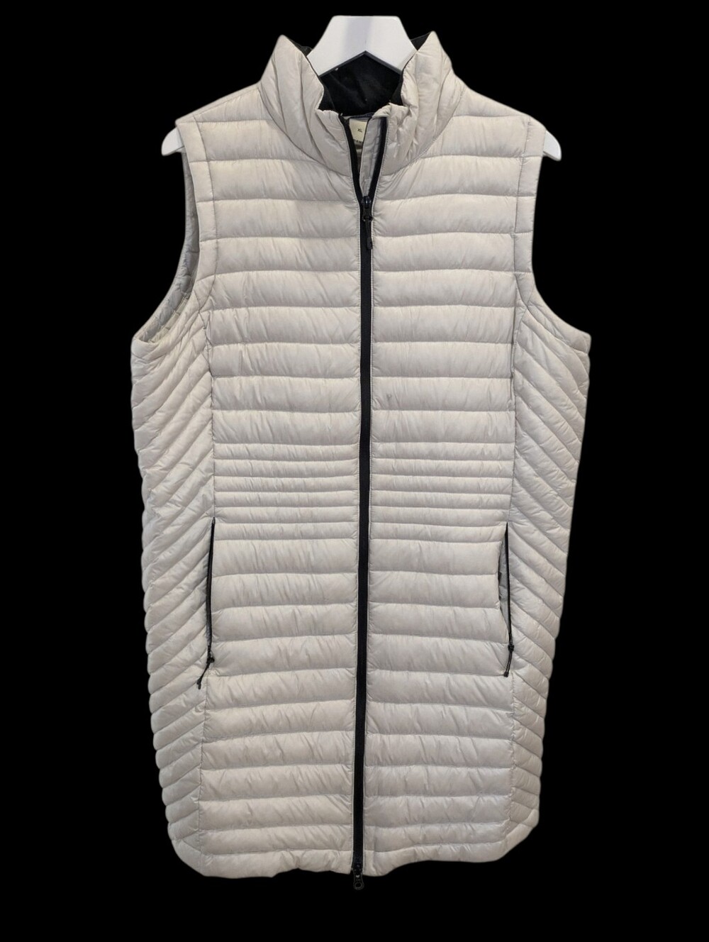 Duluth Trading Down Right Long Duck Down Puffer Vest XL Off White Full Zip